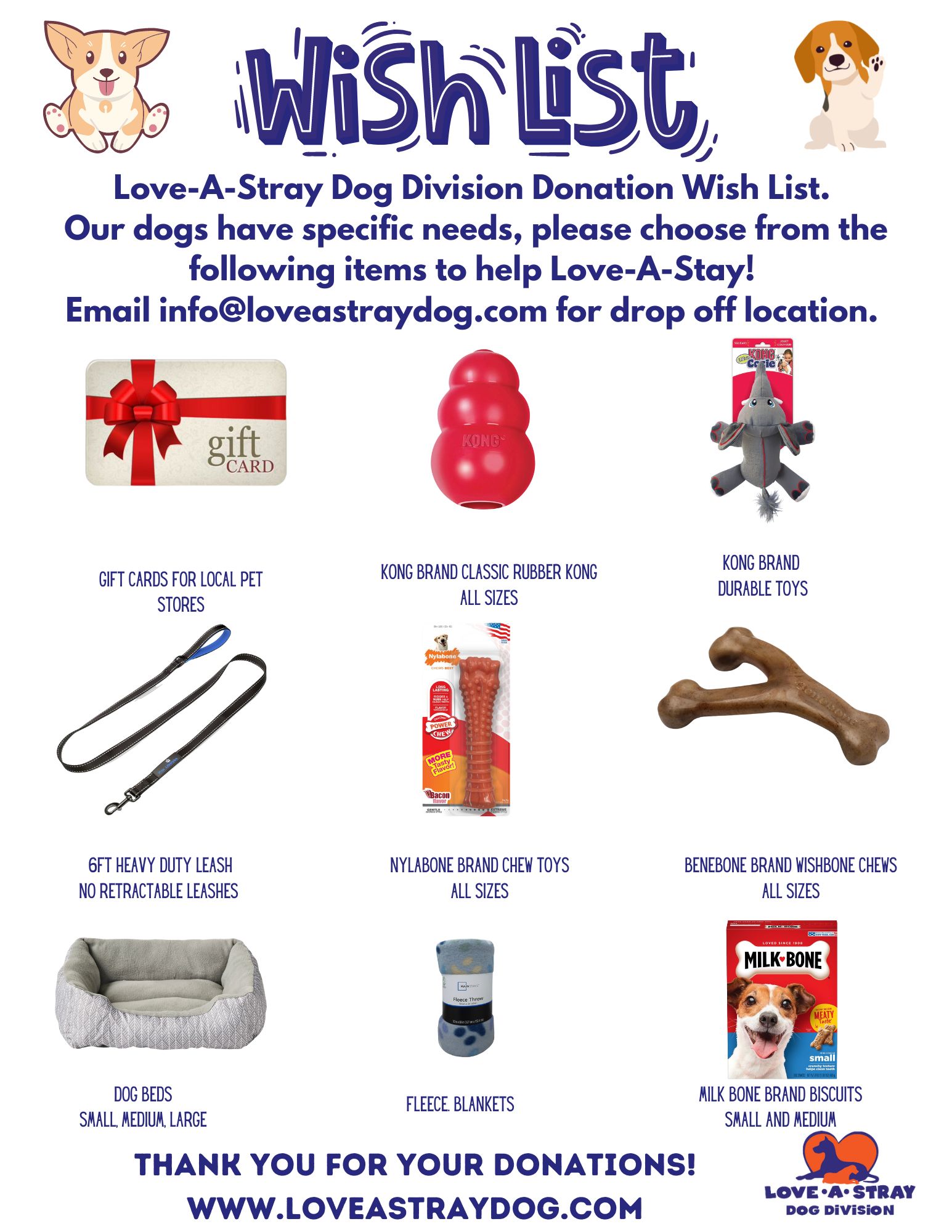 Love-A-Stray Dog Division Donation Wish List